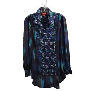 Designer Kirna Zabete Geometric Print Black/Blue Sheer Blouse for Target Size M